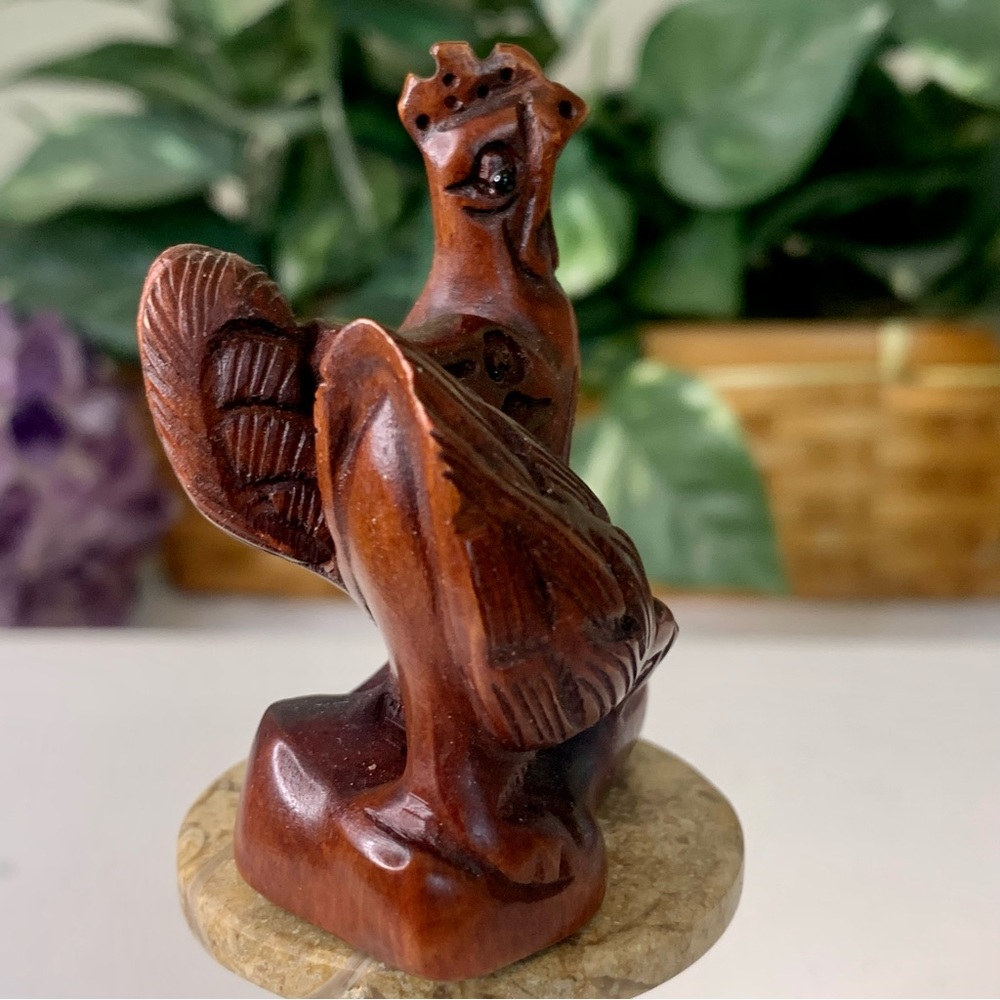 Boxwood Rooster Netsuke Hand Carved Chicken Hen & Chick Wood Animal Carving VTG - Picture 7 of 11